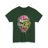 Zombie Brain Illustration Halloween T-Shirt - Forest Green