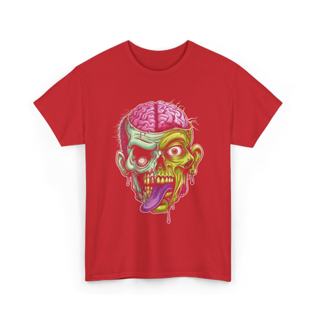 Zombie Brain Illustration Halloween T-Shirt - Red