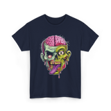 Zombie Brain Illustration Halloween T-Shirt - Navy