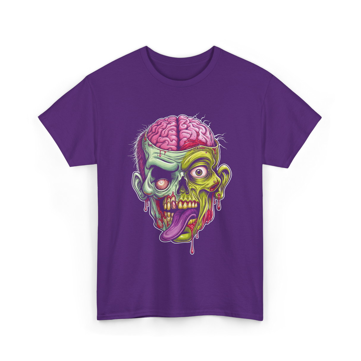 Zombie Brain Illustration Halloween T-Shirt - Purple