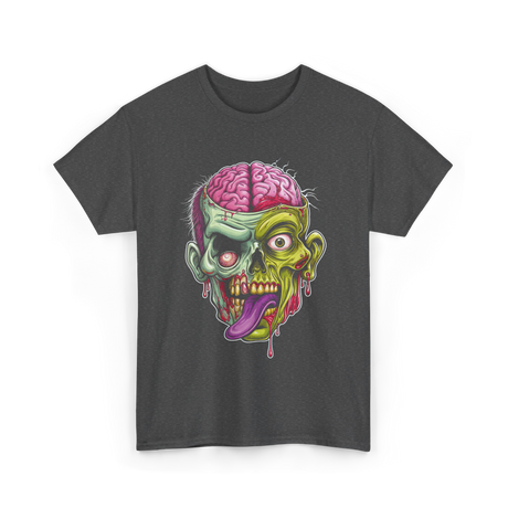 Zombie Brain Illustration Halloween T-Shirt - Dark Heather