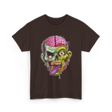 Zombie Brain Illustration Halloween T-Shirt - Dark Chocolate