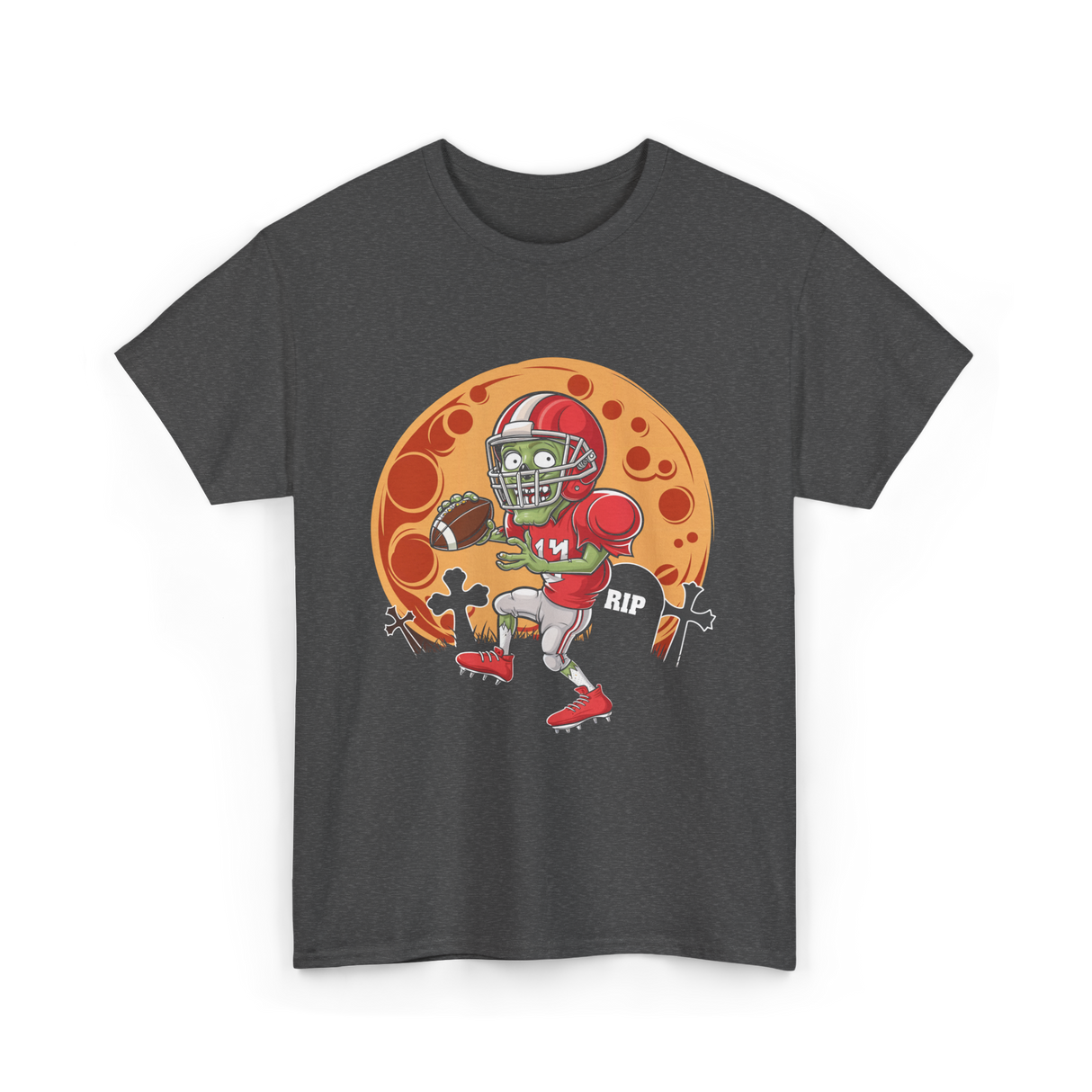 Zombie Football Player Halloween Sport T-Shirt - Dark Heather