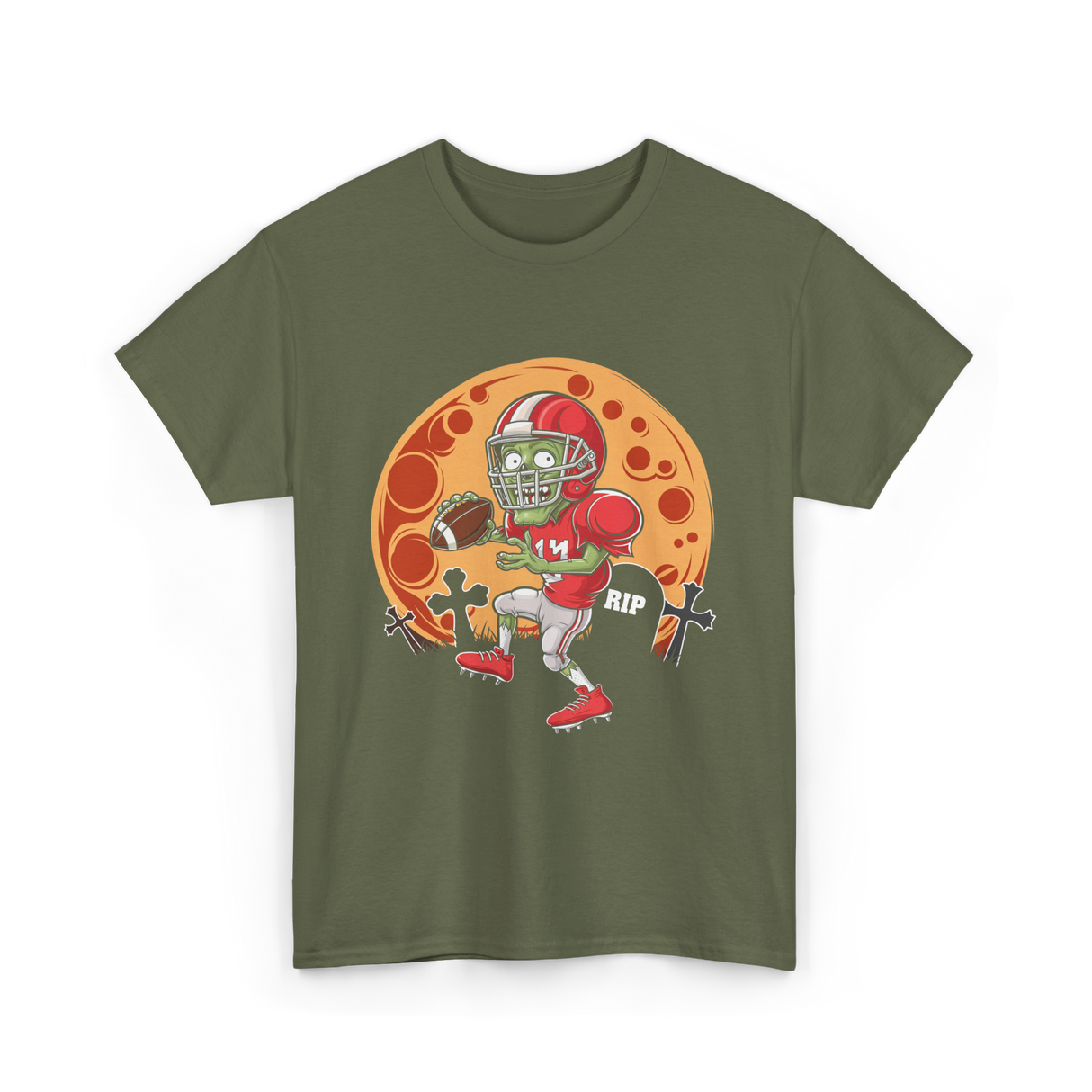 Zombie Football Player Halloween Sport T-Shirt - Military Green