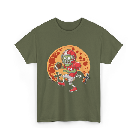 Zombie Football Player Halloween Sport T-Shirt - Military Green