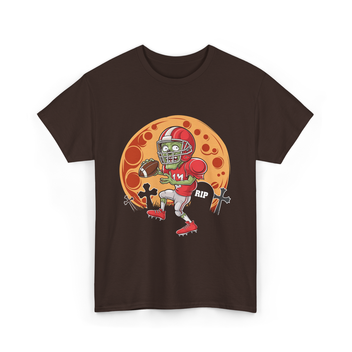 Zombie Football Player Halloween Sport T-Shirt - Dark Chocolate