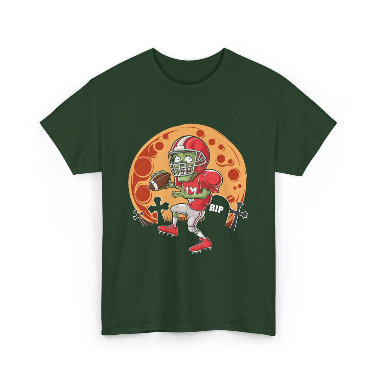 Zombie Football Player Halloween Sport T-Shirt - Forest Green