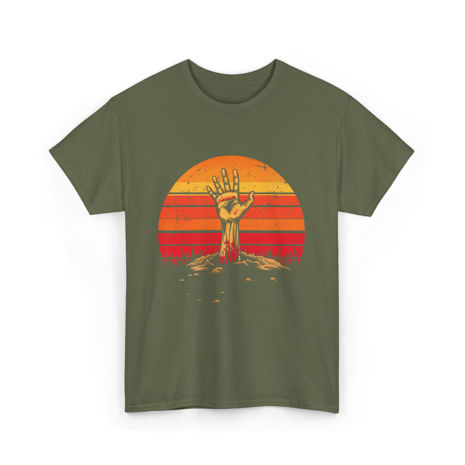 Zombie Hand Vintage Halloween Horror T-Shirt - Military Green