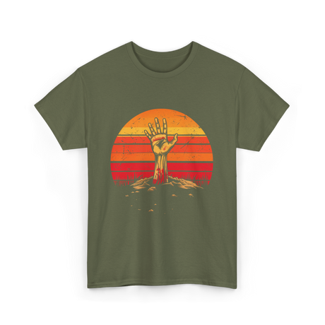 Zombie Hand Vintage Halloween Horror T-Shirt - Military Green
