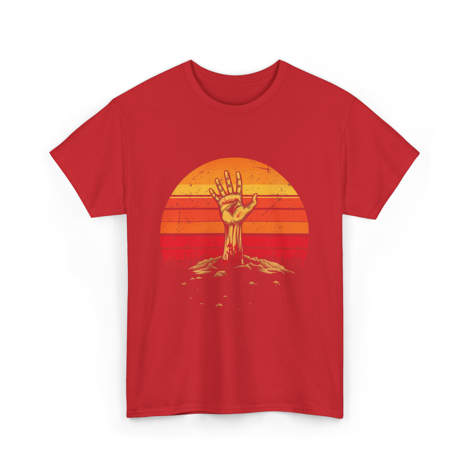 Zombie Hand Vintage Halloween Horror T-Shirt - Red