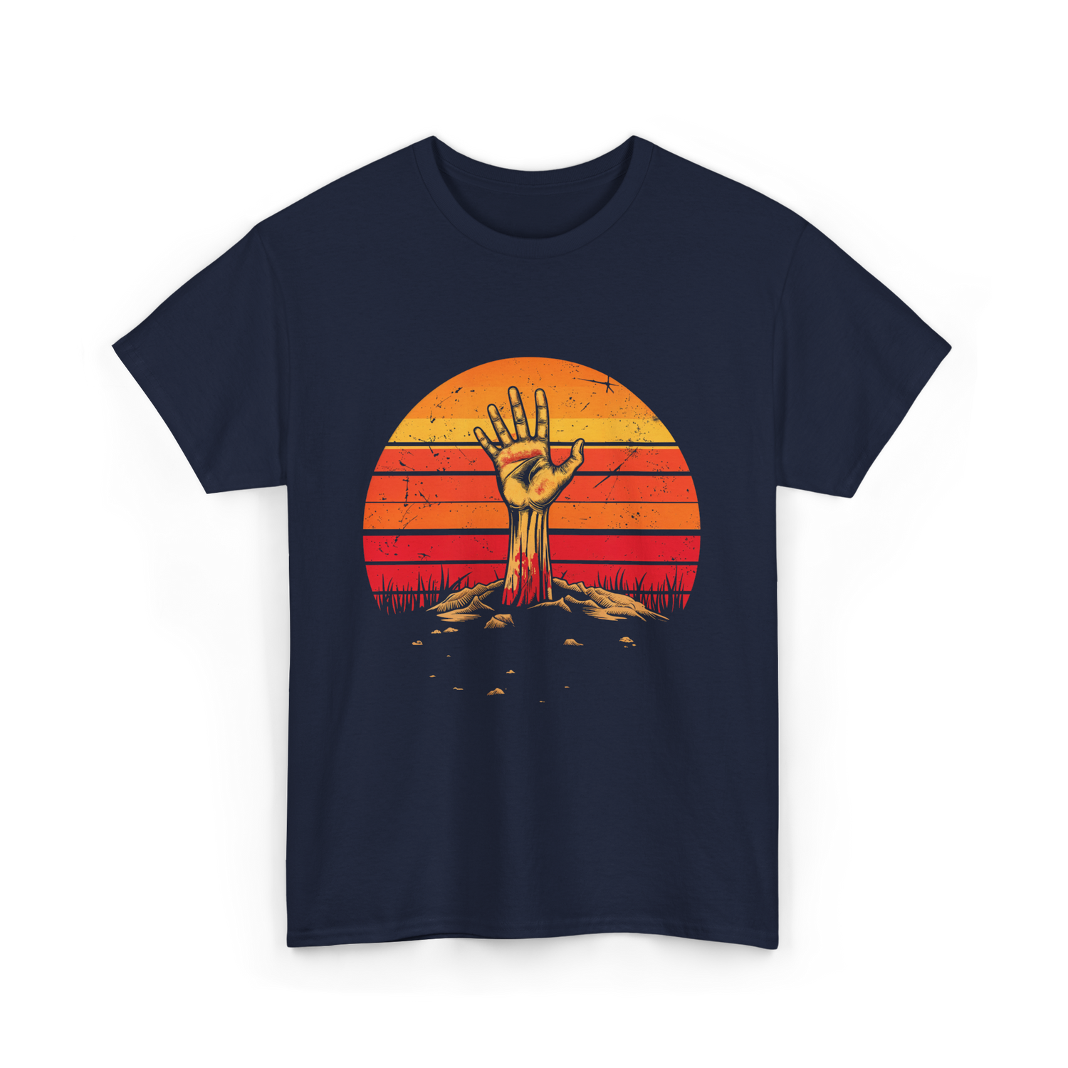 Zombie Hand Vintage Halloween Horror T-Shirt - Navy