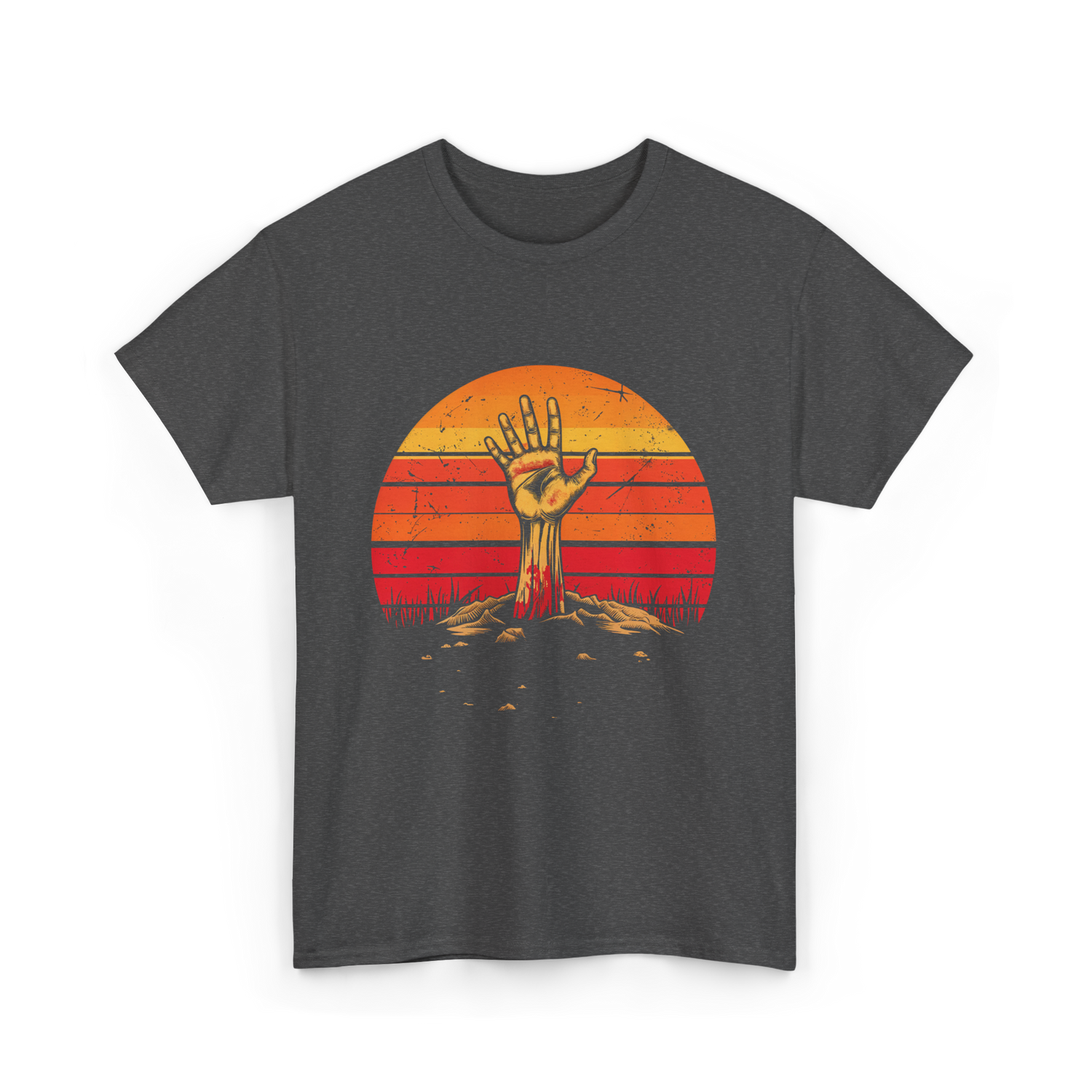 Zombie Hand Vintage Halloween Horror T-Shirt - Dark Heather