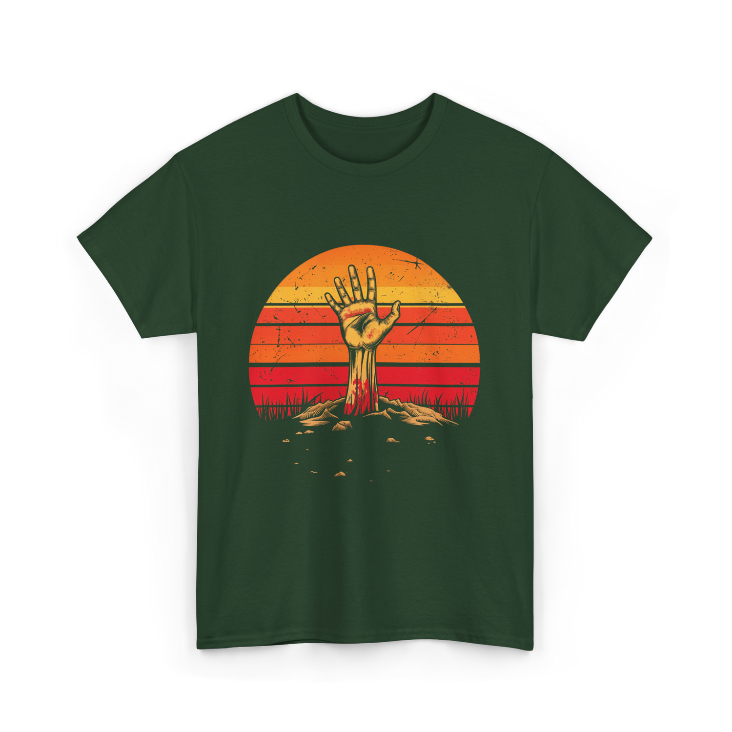 Zombie Hand Vintage Halloween Horror T-Shirt - Forest Green
