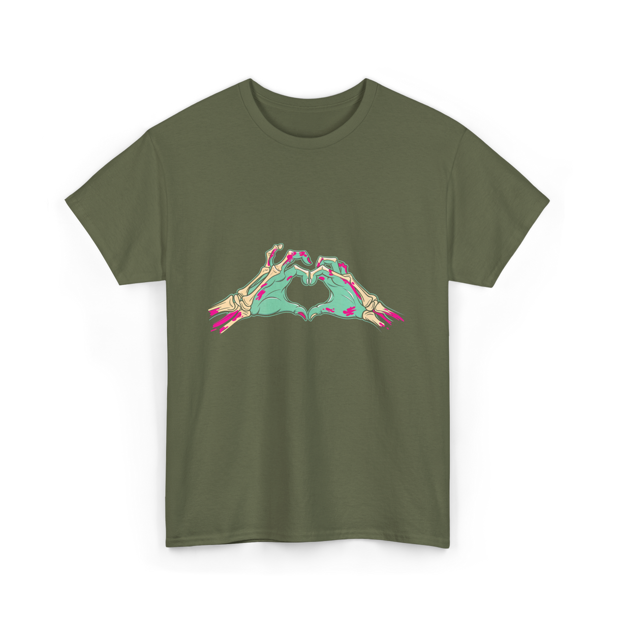 Zombie Hands Heart Horror T-Shirt - Military Green