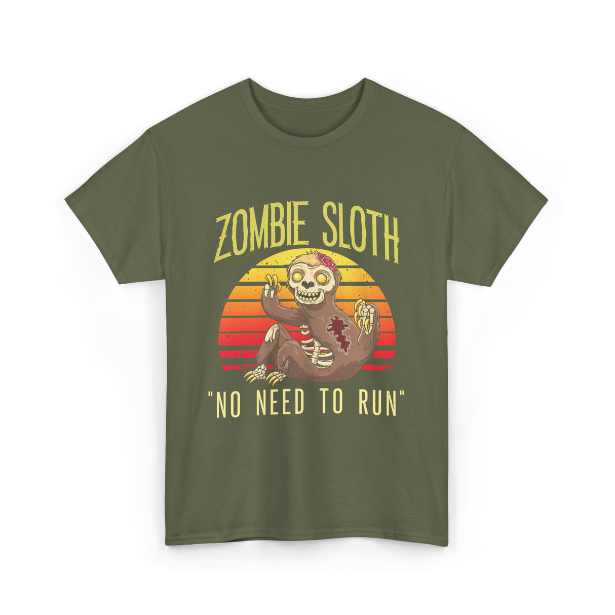 Zombie Sloth No Need Animal T-Shirt - Military Green